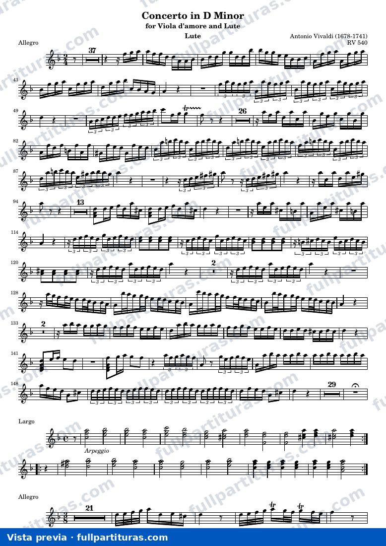 Concerto in D Minor for Viola d'amore and Lute — Lute — visualização