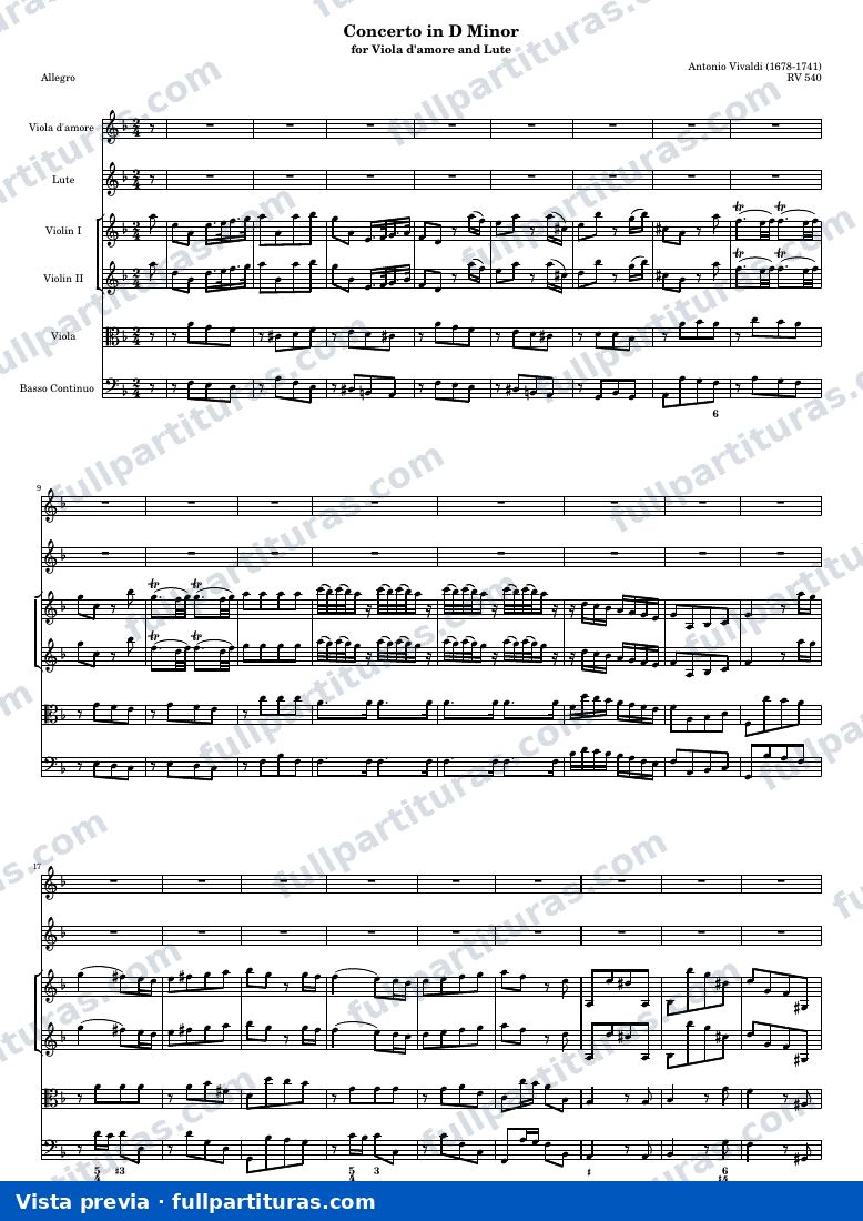 Concerto in D Minor for Viola d'amore and Lute — Score — visualização