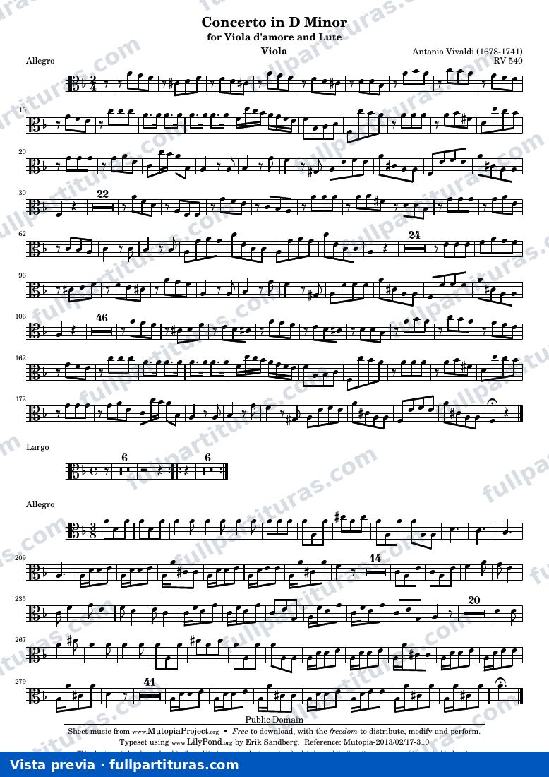 Concerto in D Minor for Viola d'amore and Lute — Vla — visualização