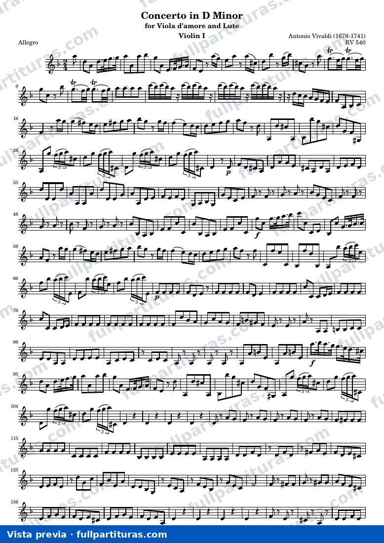 Concerto in D Minor for Viola d'amore and Lute — Vln1 — visualização