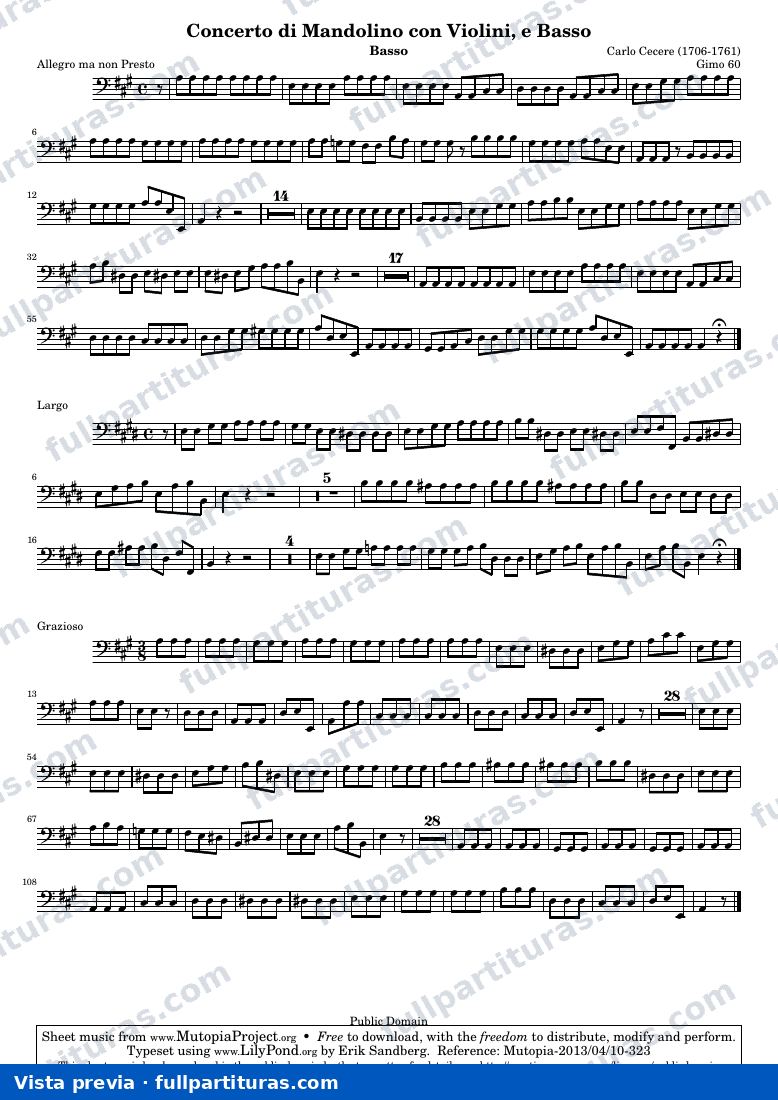 Concerto di Mandolino con Violini, e Basso (Gimo 60) — Basso — vista previa