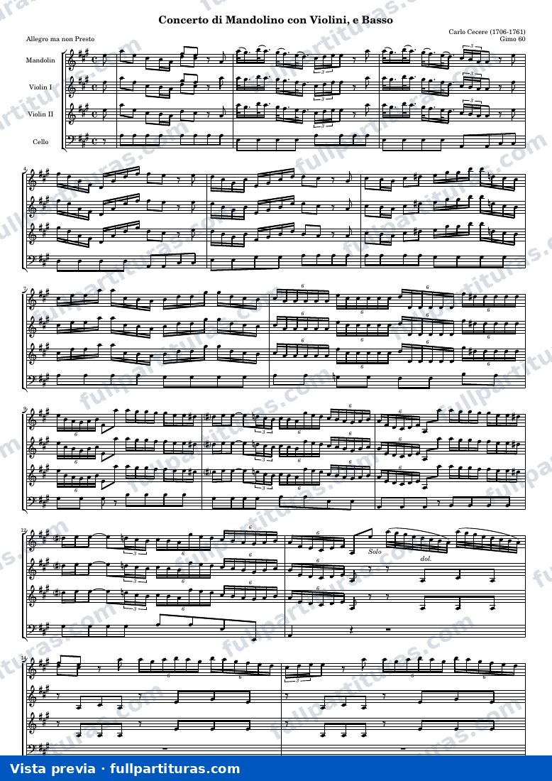 Concerto di Mandolino con Violini, e Basso (Gimo 60) — Score — vista previa