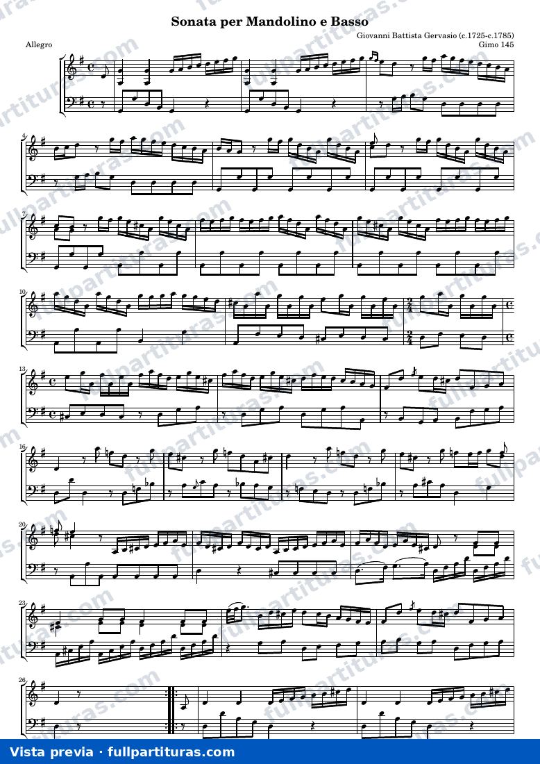 Sonata per Mandolino e Basso (Gimo 145) — Score — preview