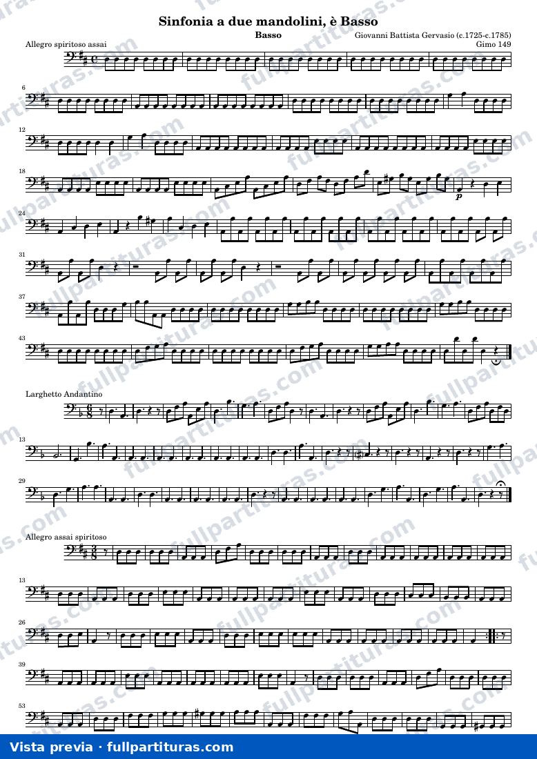Sonata per Camera di Mandolino è Basso (Gimo 149) — Basso — aperçu