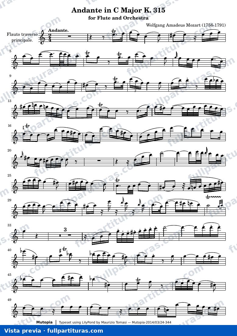 Andante in C Major K. 315 — K315 flute — vista previa