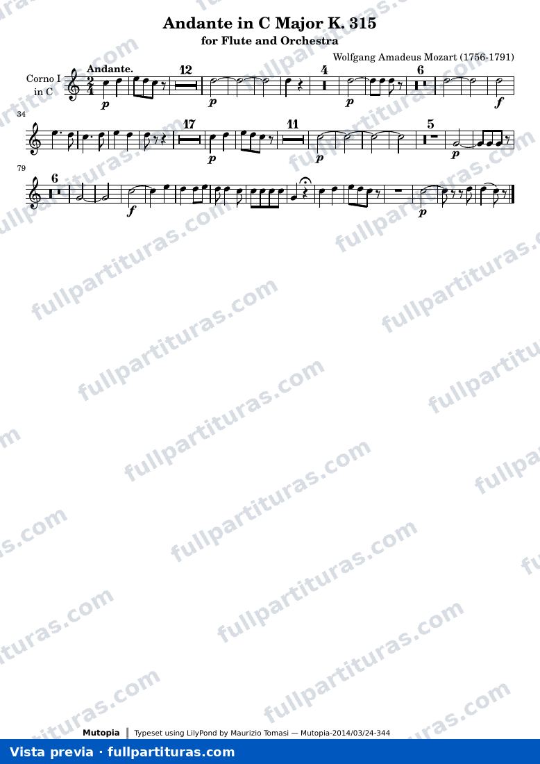 Andante in C Major K. 315 — K315 horn1 — vista previa