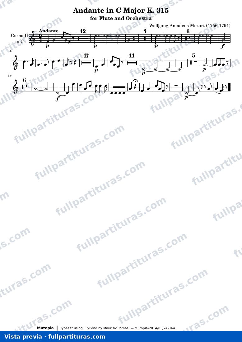 Andante in C Major K. 315 — K315 horn2 — vista previa