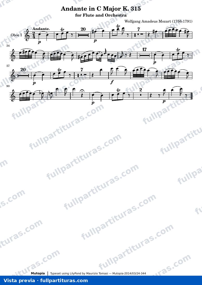 Andante in C Major K. 315 — K315 oboe1 — vista previa