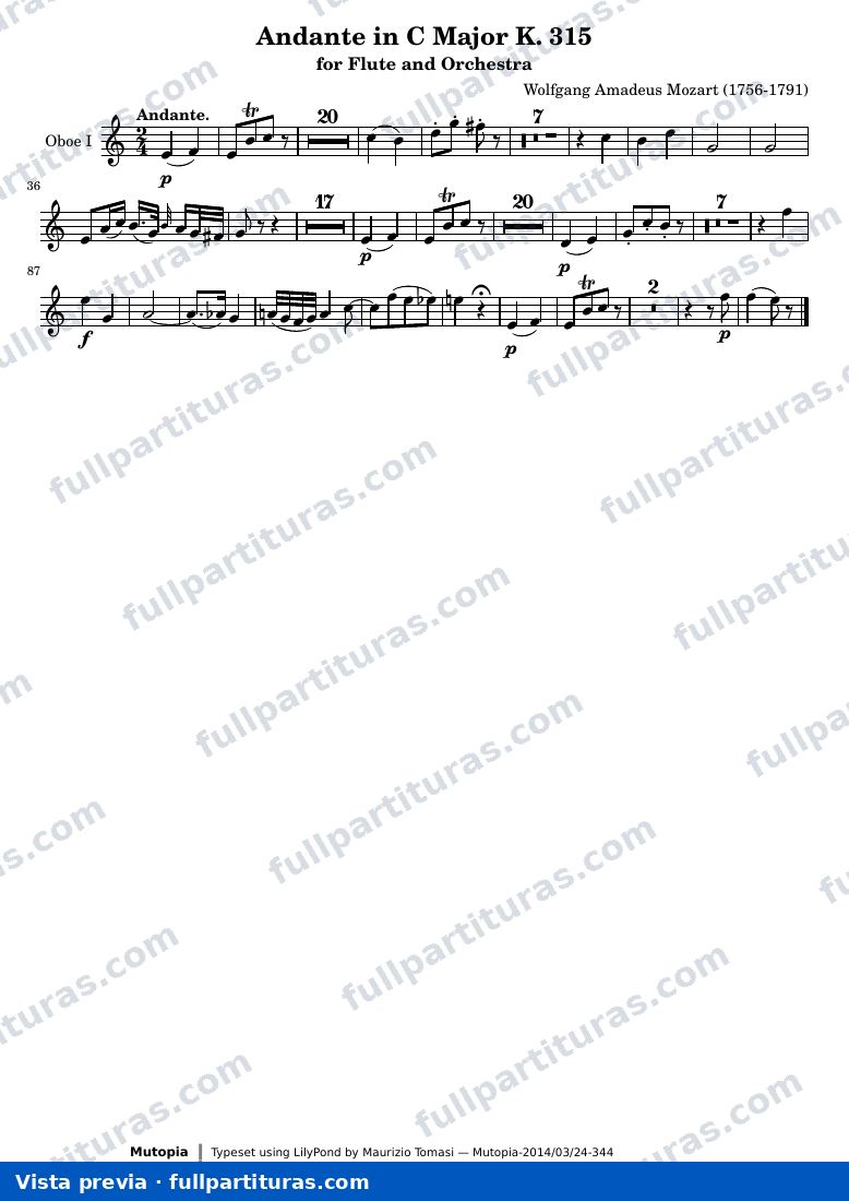 Andante in C Major K. 315 — K315 oboe2 — vista previa