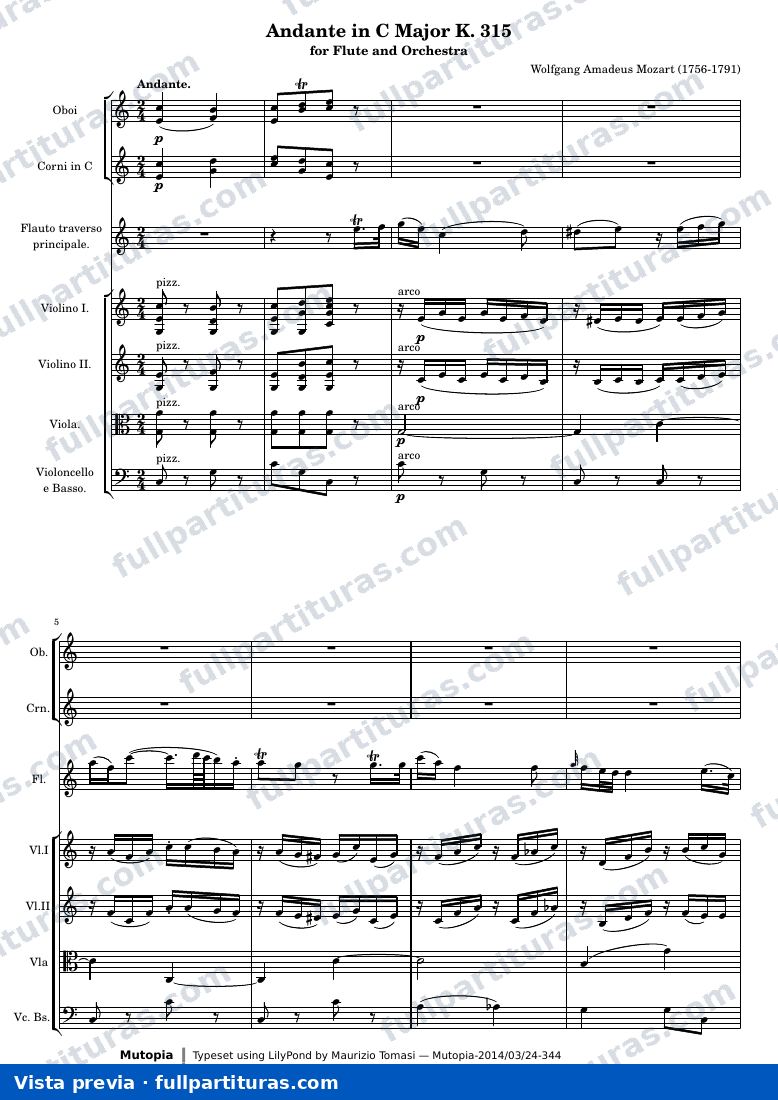 Andante in C Major K. 315 — K315 score — vista previa