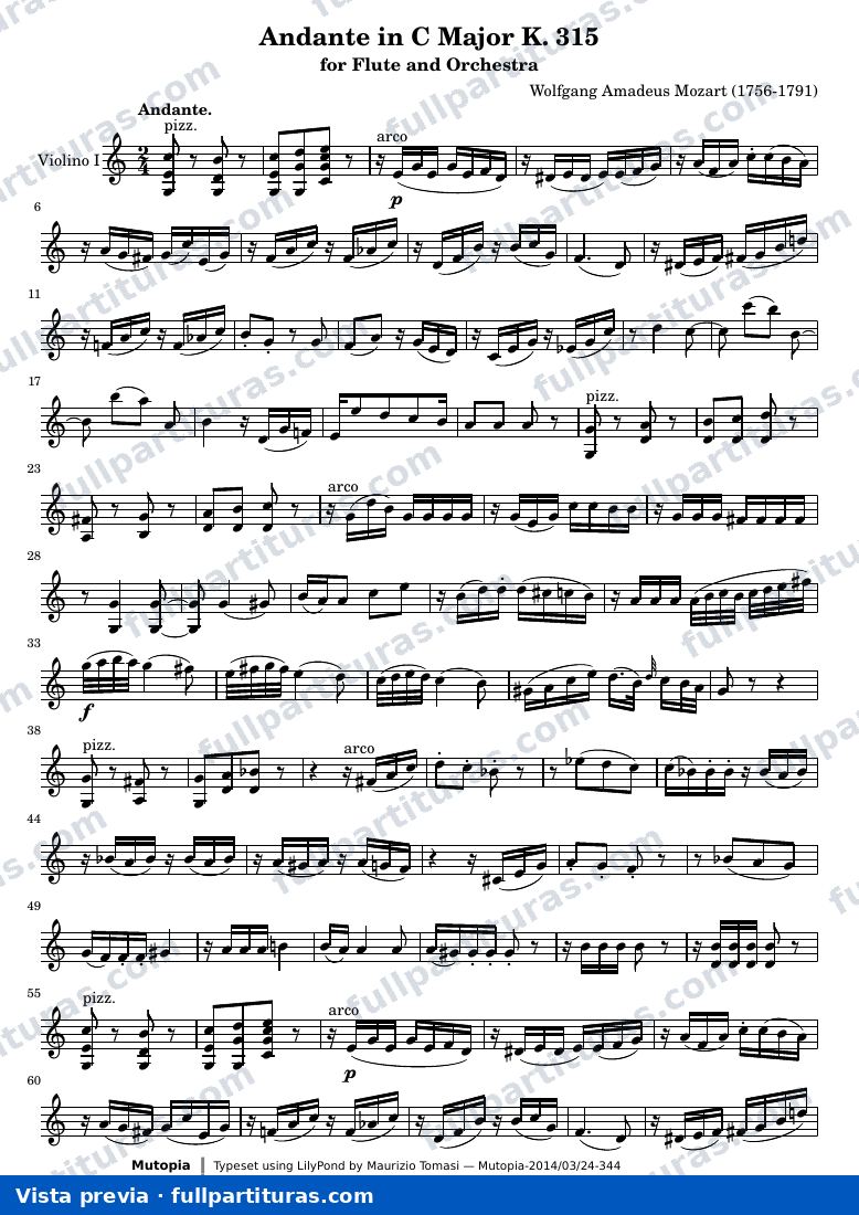 Andante in C Major K. 315 — K315 violin1 — vista previa