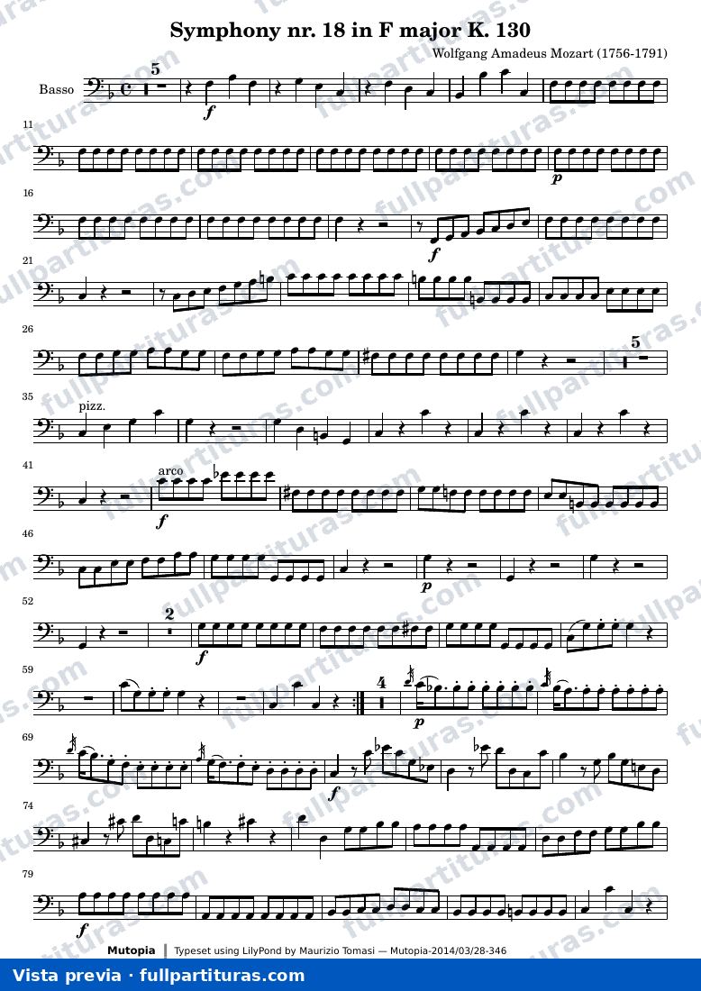 Symphony nr. 18 in F major K. 130 — K130 basso — vista previa