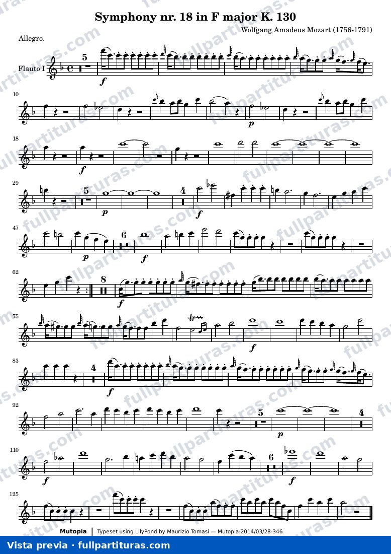 Symphony nr. 18 in F major K. 130 — K130 flute1 — vista previa