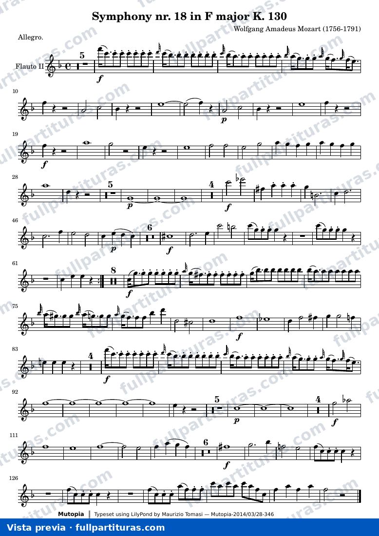 Symphony nr. 18 in F major K. 130 — K130 flute2 — vista previa