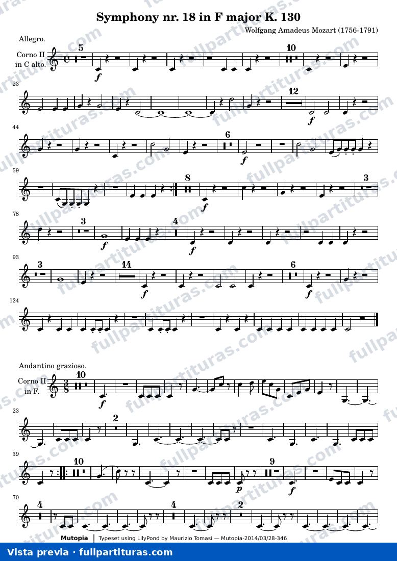 Symphony nr. 18 in F major K. 130 — K130 horn2 — vista previa
