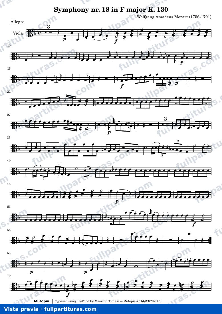 Symphony nr. 18 in F major K. 130 — K130 viola — vista previa