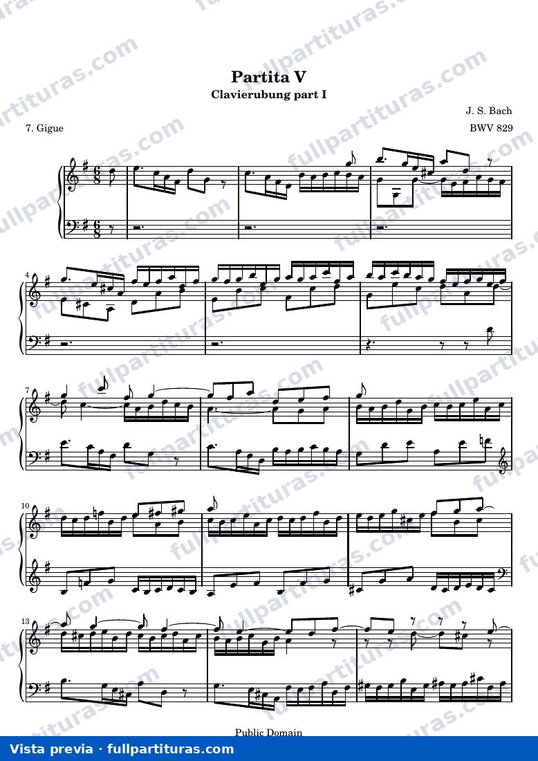 Six Partitas (Clavierubung part I): No. 5 — 57title hub — aperçu
