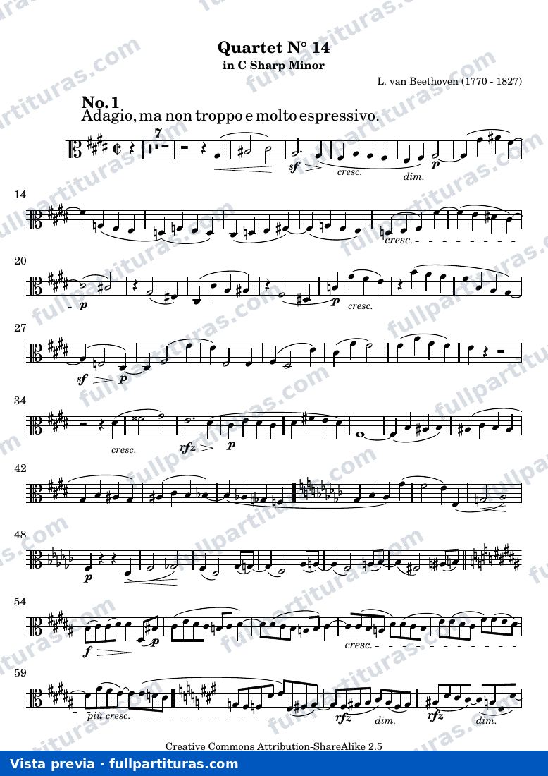 Quartet No. 14 in C Sharp Minor — Viola sc — visualização