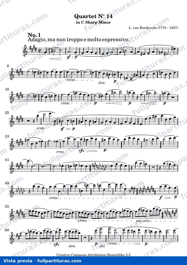 Quartet No. 14 in C Sharp Minor — Violino1 sc — Vorschau