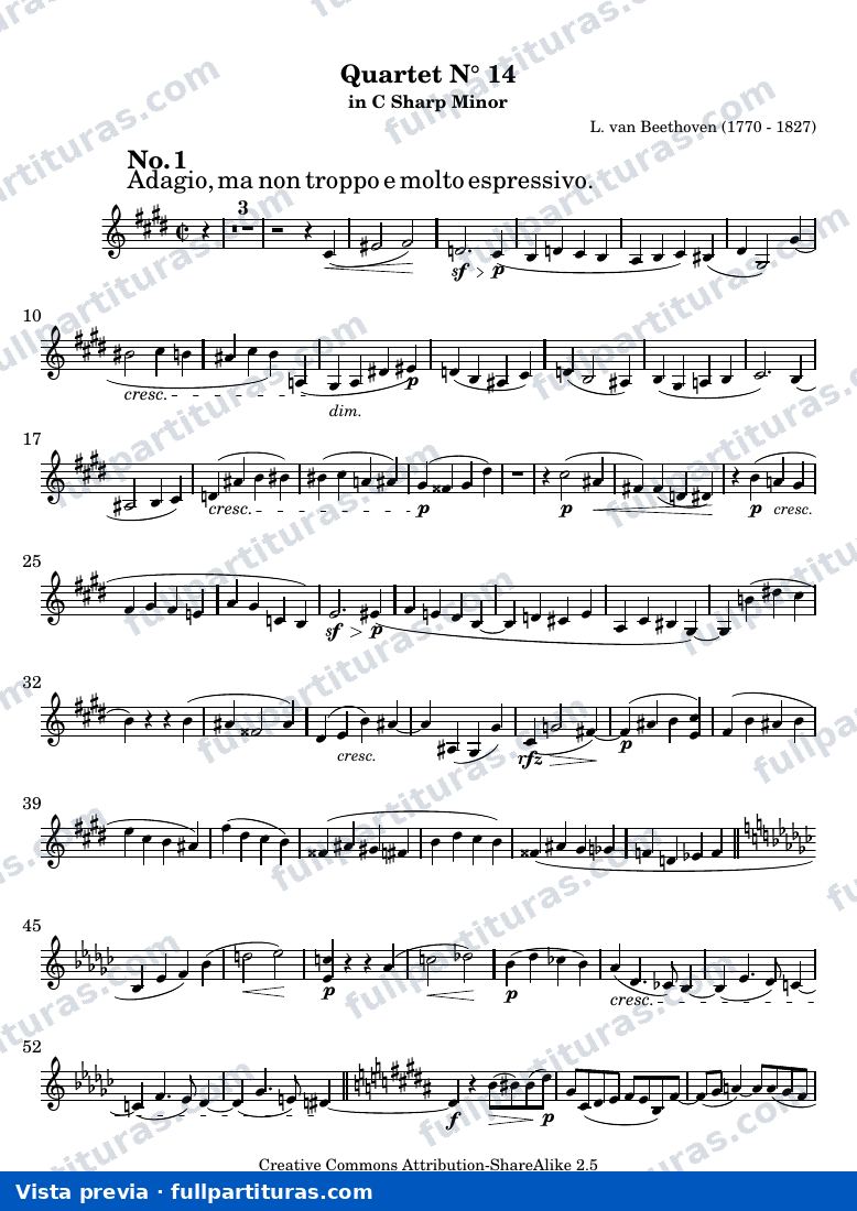 Quartet No. 14 in C Sharp Minor — Violino2 sc — Vorschau
