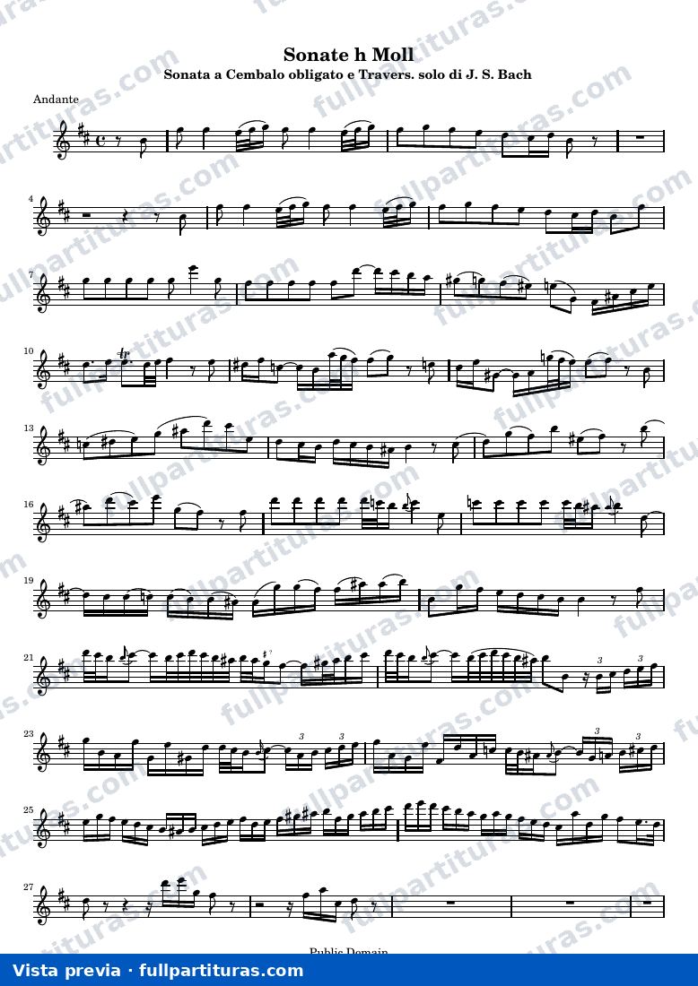 Sonata in B minor for flute and harpsichord — Flute part — anteprima