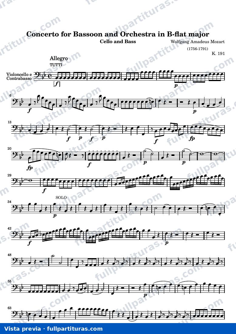 Concerto for Bassoon and Orchestra in B flat major — Bass — Vorschau