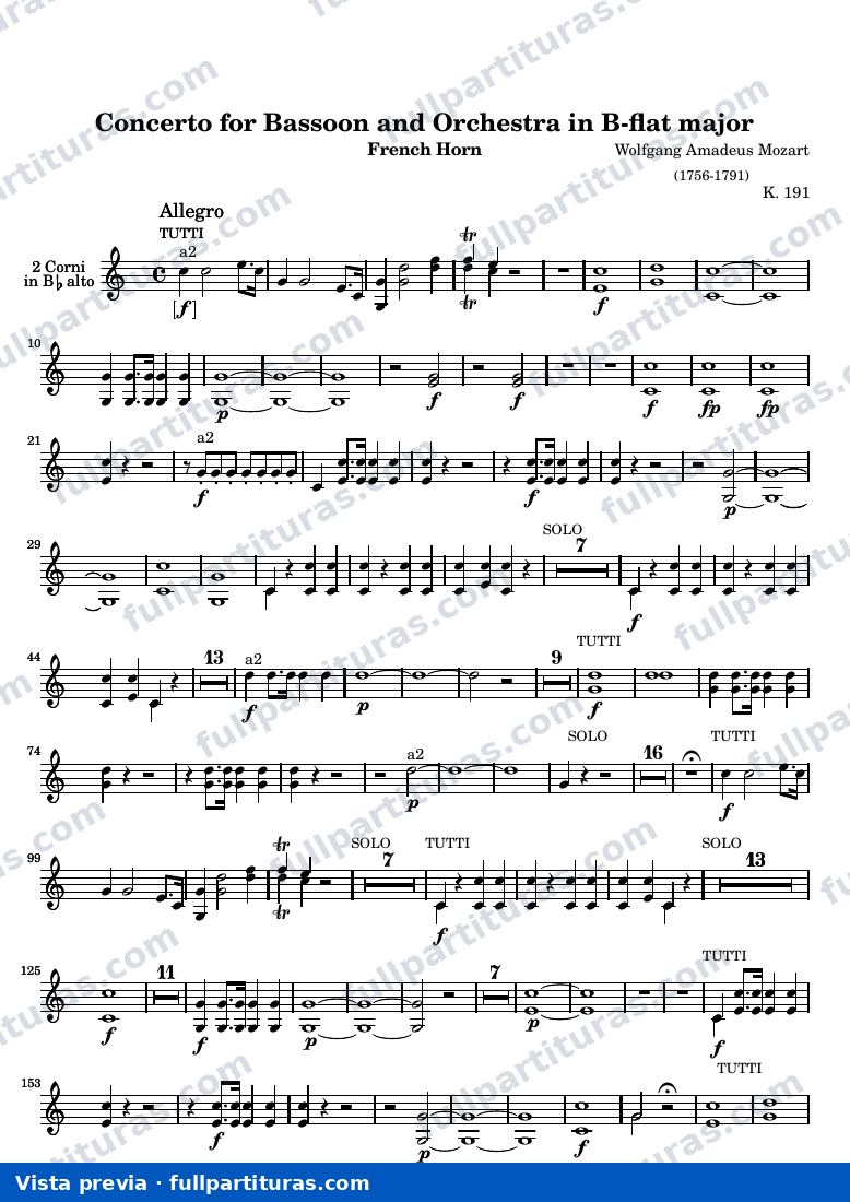 Concerto for Bassoon and Orchestra in B flat major — Horn — Vorschau