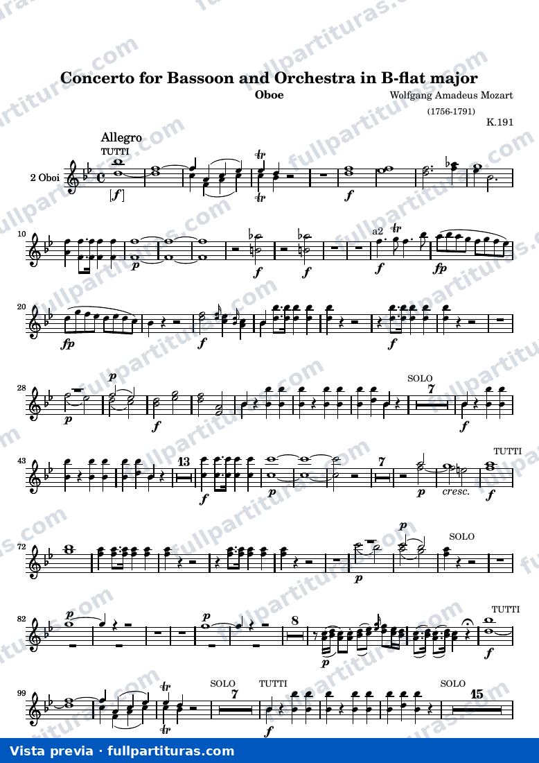 Concerto for Bassoon and Orchestra in B flat major — Oboe — Vorschau