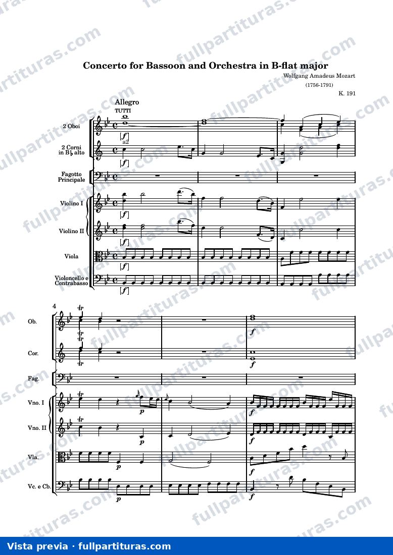 Concerto for Bassoon and Orchestra in B flat major — Score — Vorschau