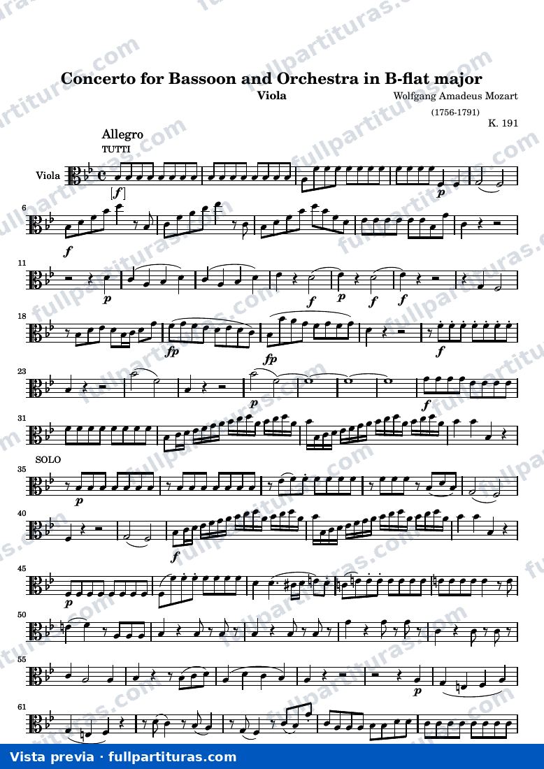 Concerto for Bassoon and Orchestra in B flat major — Viola — Vorschau