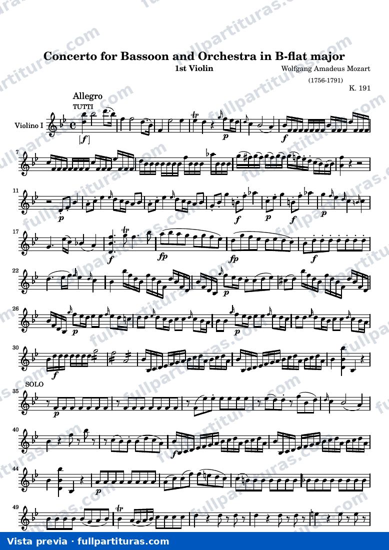 Concerto for Bassoon and Orchestra in B flat major — ViolinI — Vorschau
