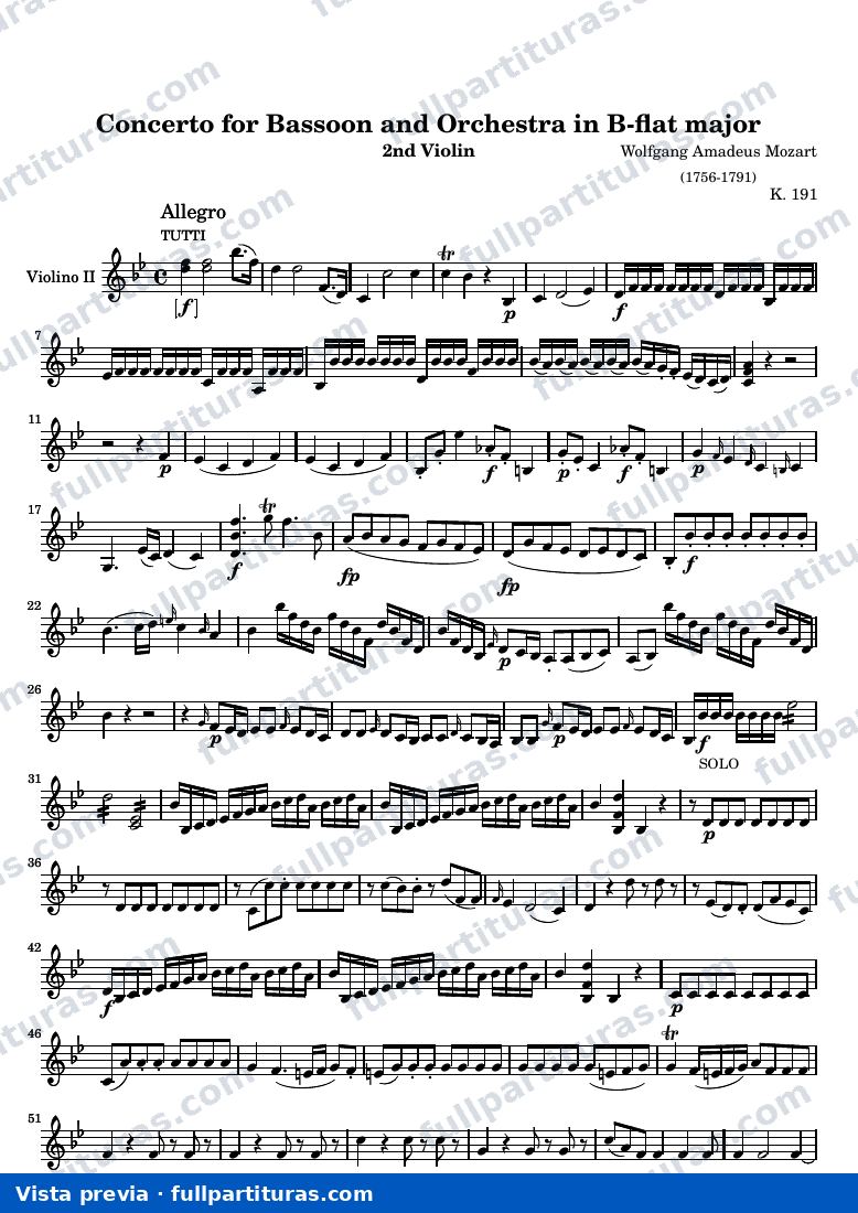 Concerto for Bassoon and Orchestra in B flat major — ViolinII — Vorschau