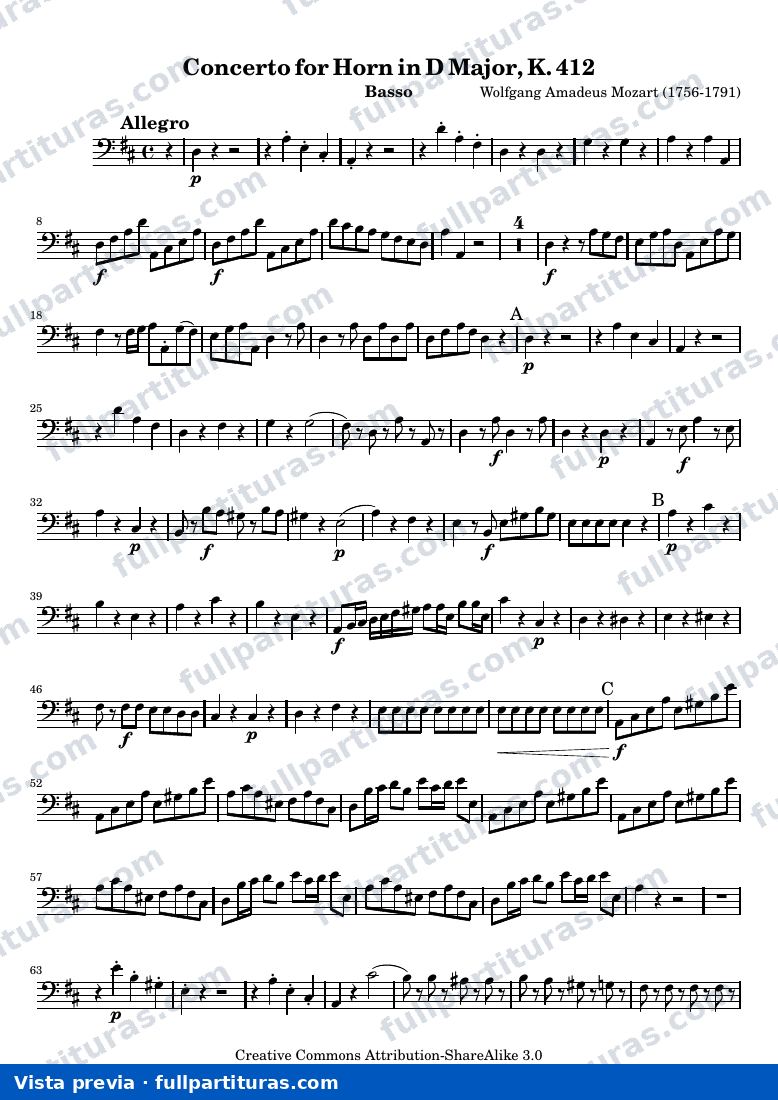 Mozart Horn Concerto No. 1 — Bass — vista previa