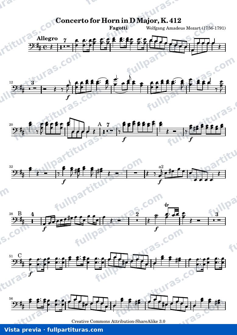 Mozart Horn Concerto No. 1 — Bassoons — vista previa
