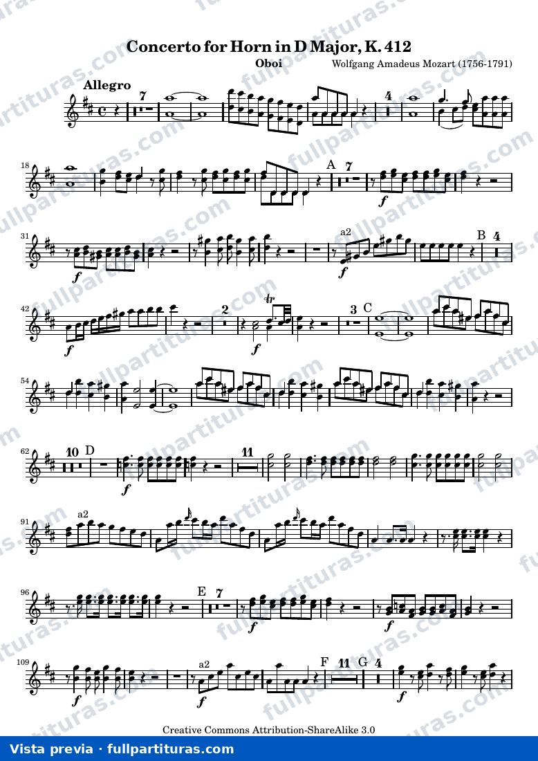 Mozart Horn Concerto No. 1 — Oboes — vista previa