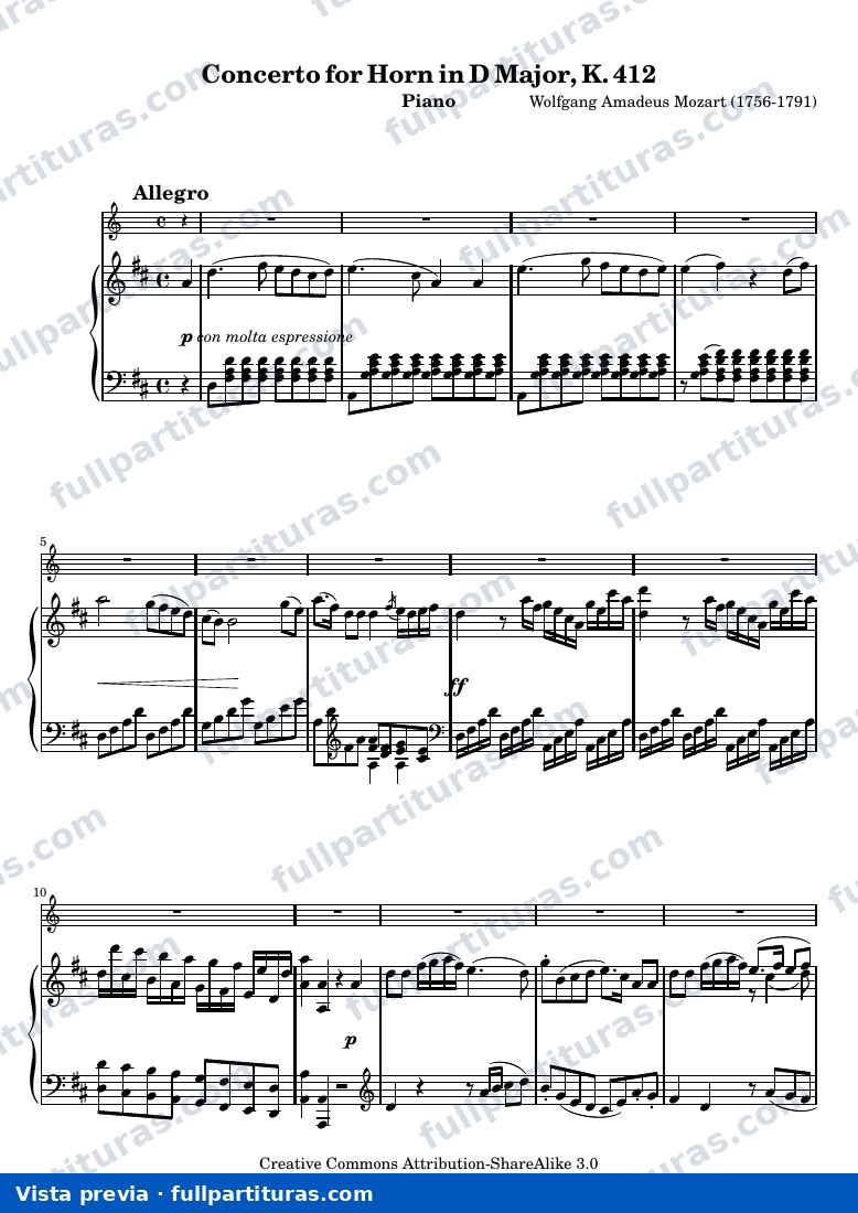 Mozart Horn Concerto No. 1 — Piano — vista previa