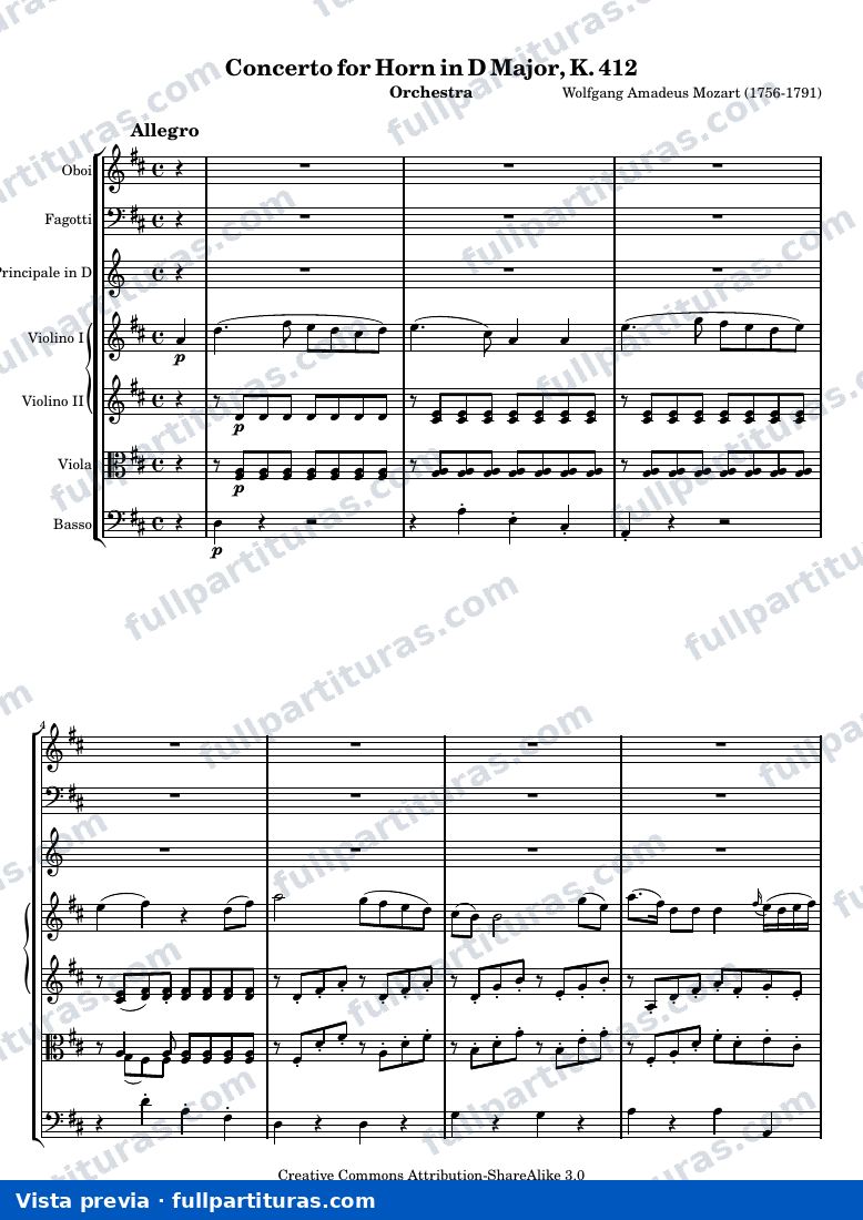 Mozart Horn Concerto No. 1 — ScoreMvtI — vista previa