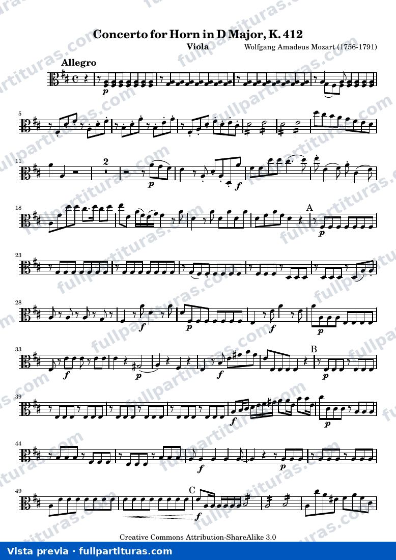 Mozart Horn Concerto No. 1 — Viola — vista previa