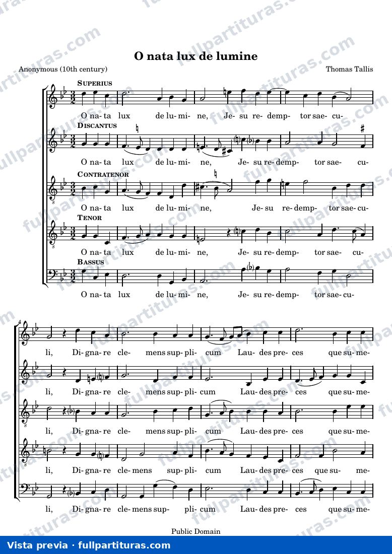 O nata lux de lumine — Tallis — aperçu