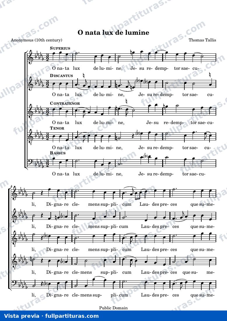 O nata lux de lumine — Tallis b flat — aperçu