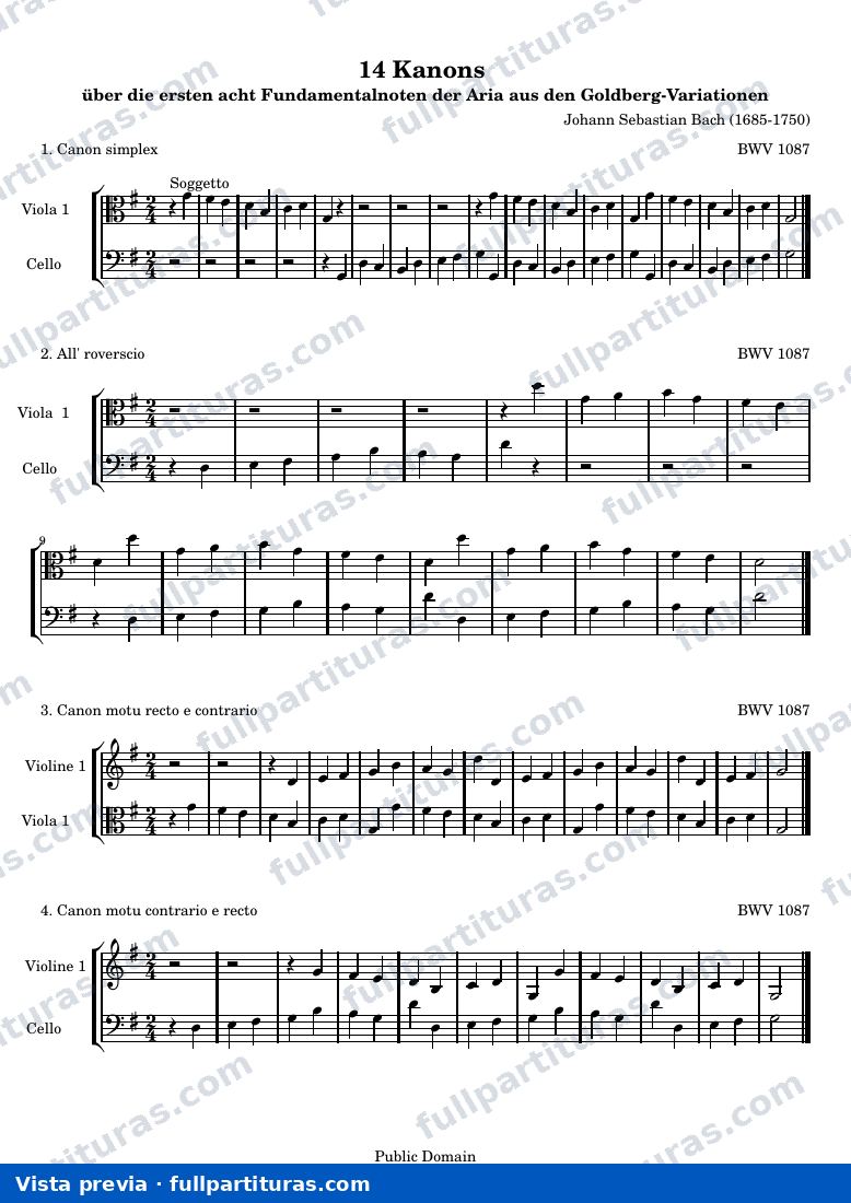 14 Canons — 14 canons bwv 1087 quartet — aperçu