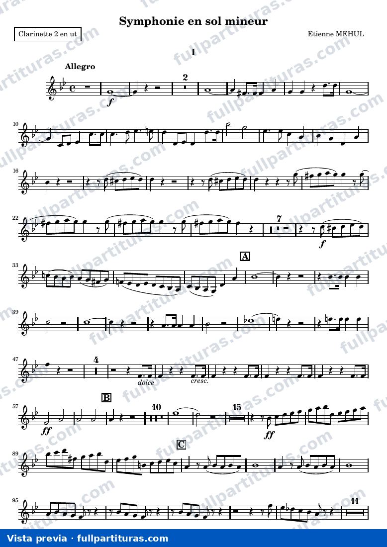 Symphonie en sol mineur — Clarinette2 — aperçu