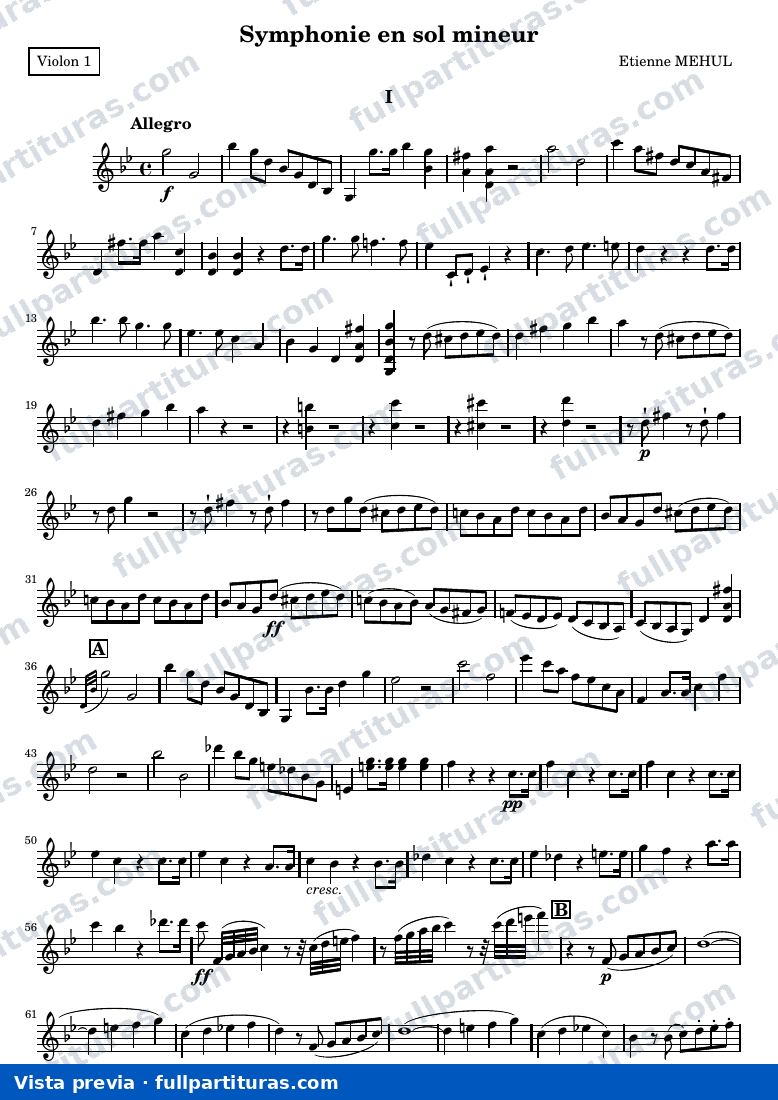 Symphonie en sol mineur — Violon1 — aperçu