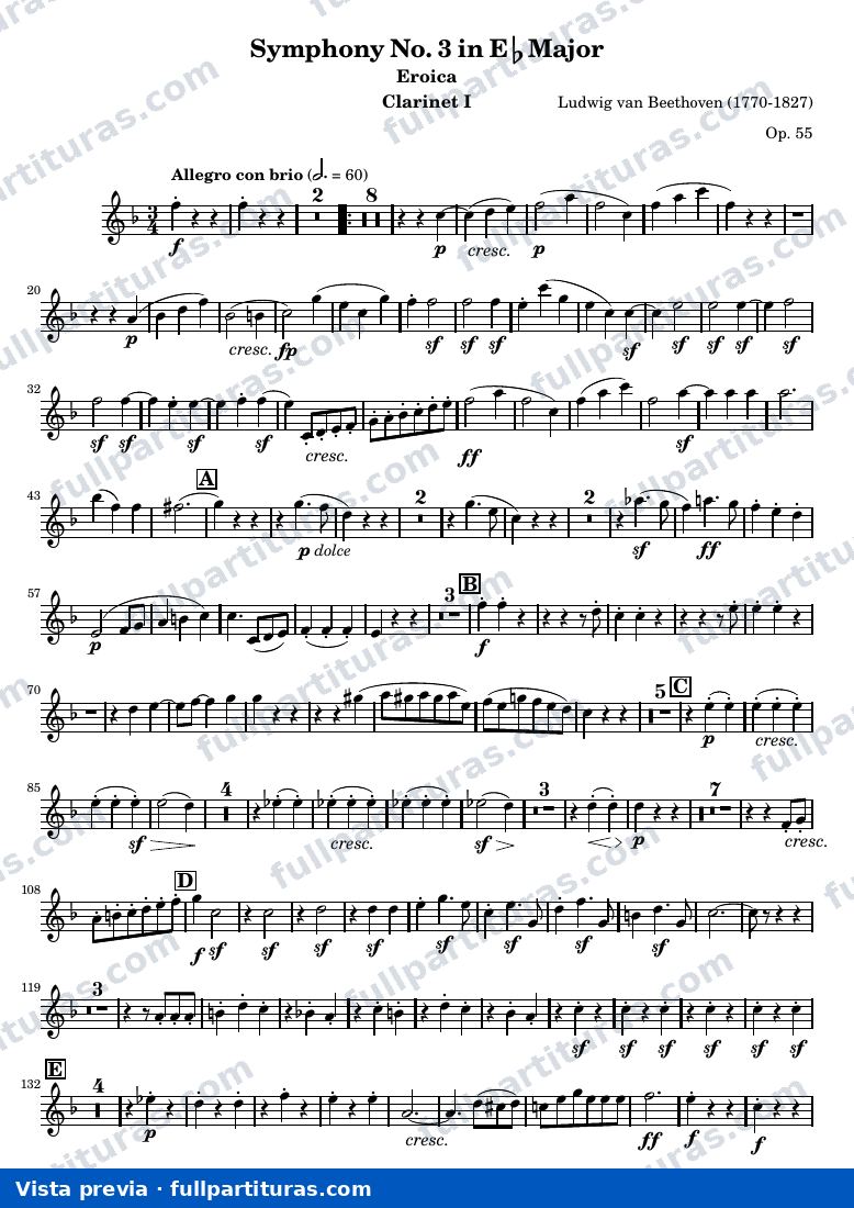 Symphony No. 3 in Eb Major (Eroica) — Clarinet1 — aperçu