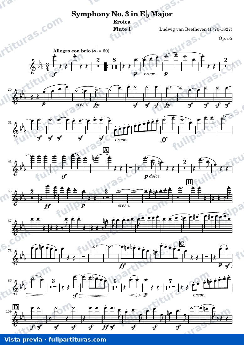 Symphony No. 3 in Eb Major (Eroica) — Flute1 — aperçu