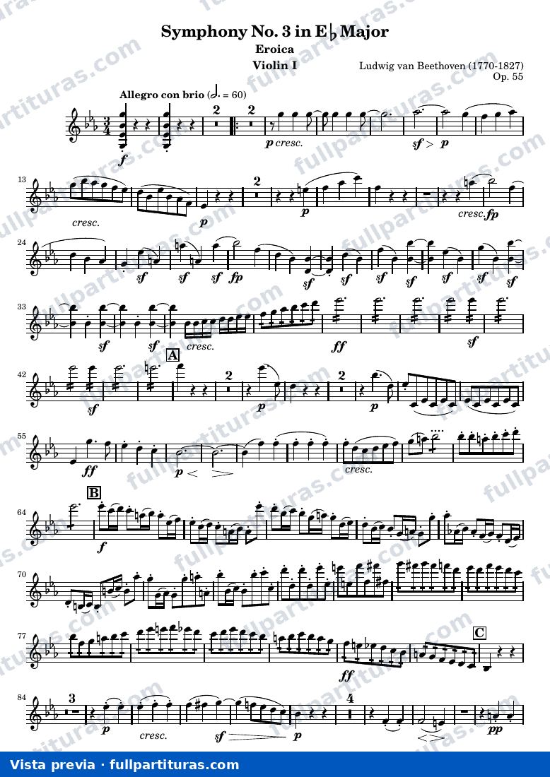 Symphony No. 3 in Eb Major (Eroica) — Violin1 — aperçu