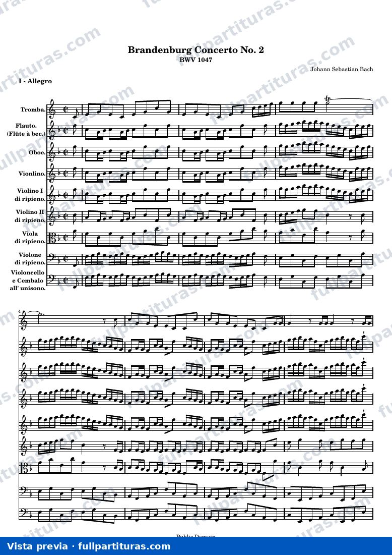 Brandenburg Concerto No. 2 — Score — vista previa