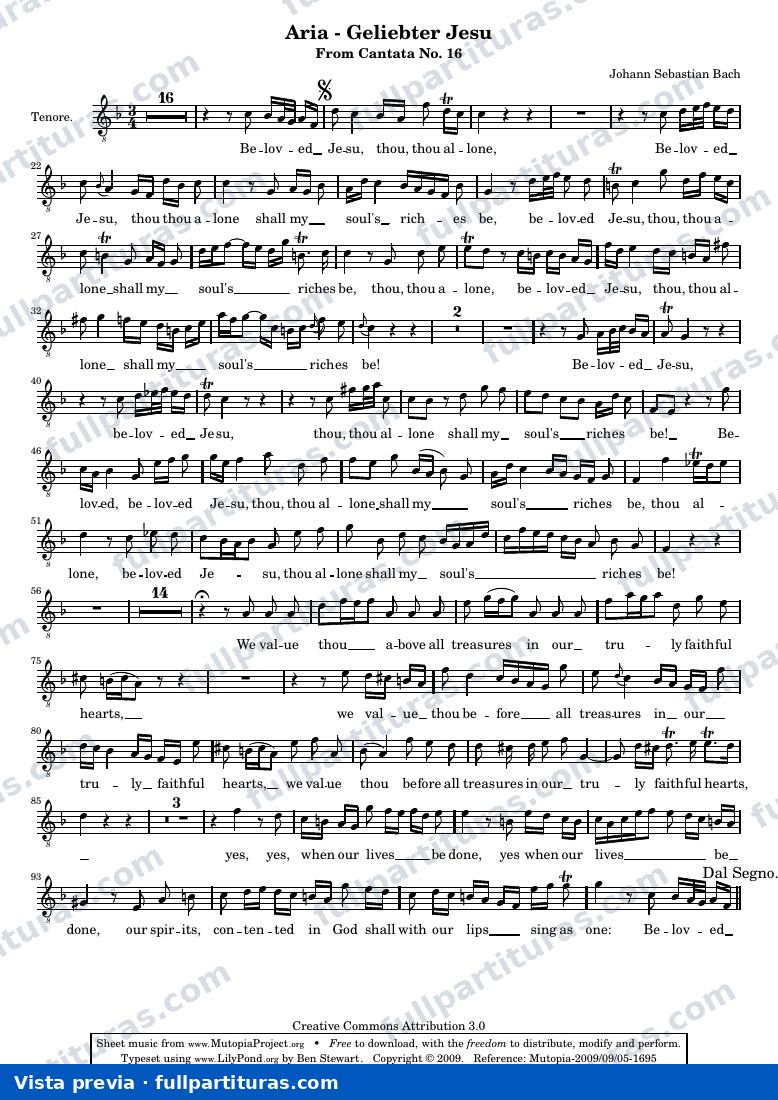 Geliebter Jesu - From Cantata No. 16 — TenoreEnglish modern clefs — Vorschau