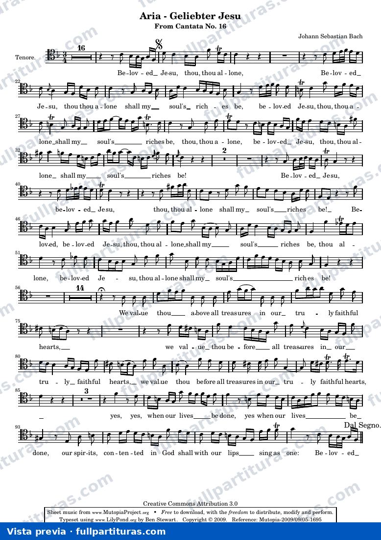 Geliebter Jesu - From Cantata No. 16 — TenoreEnglish original clefs — aperçu