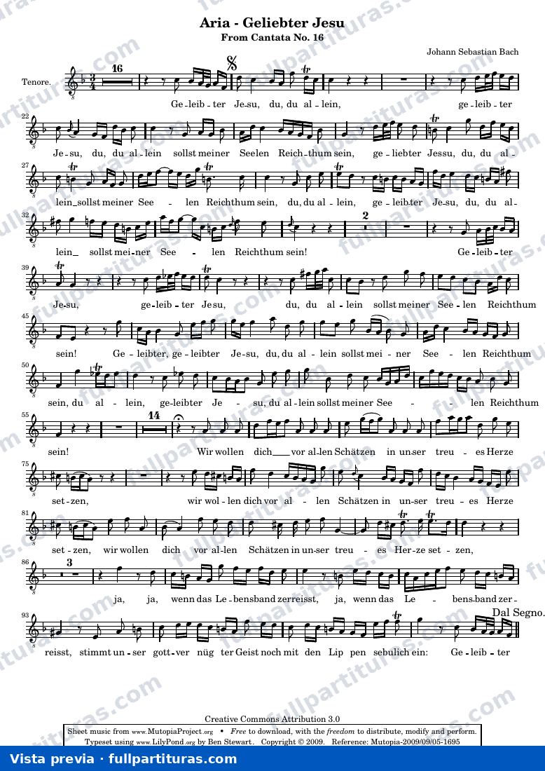 Geliebter Jesu - From Cantata No. 16 — TenoreGerman modern clefs — Vorschau